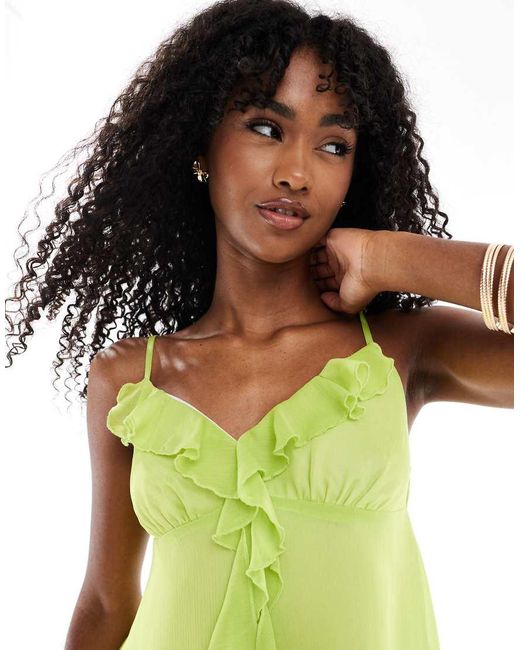 Miss Selfridge Green Chiffon Ruffle Cami Top