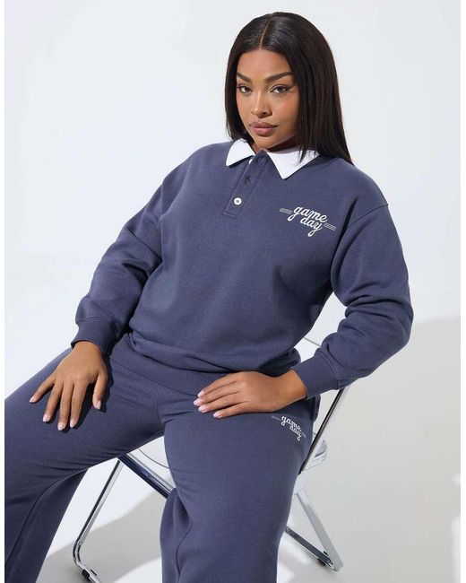 Yours Clothing Blue Embroidered Rugby Sweatshirt