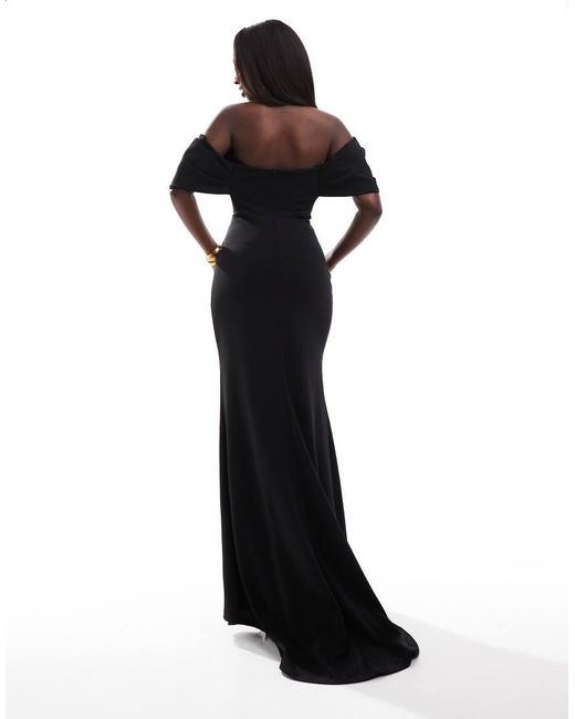 Goddiva Black Off The Shoulder Draped Sleeve Maxi Dress