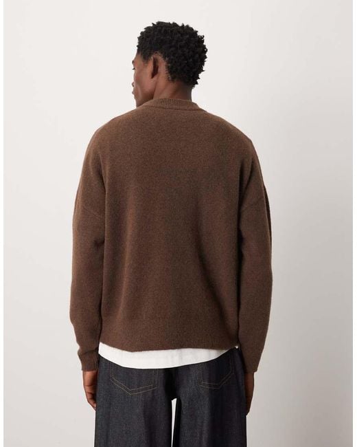 ASOS Brown Oversized Brushed Knitted Crew Neck Jumper for men