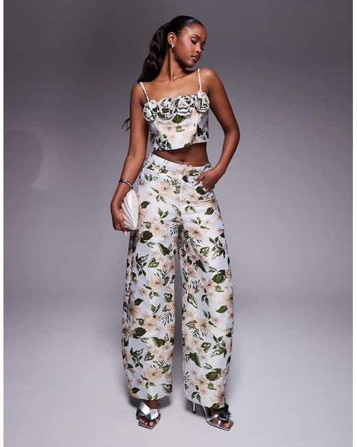 ASOS Gray Co-ord Jacquard 3d Floral Top