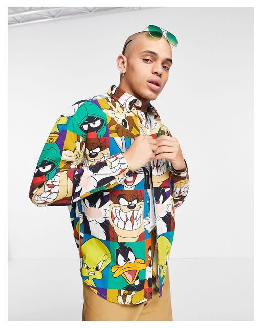 ASOS – looney tunes – oversize-hemd im stil der 90er mit figurenprint in Multicolor für Herren