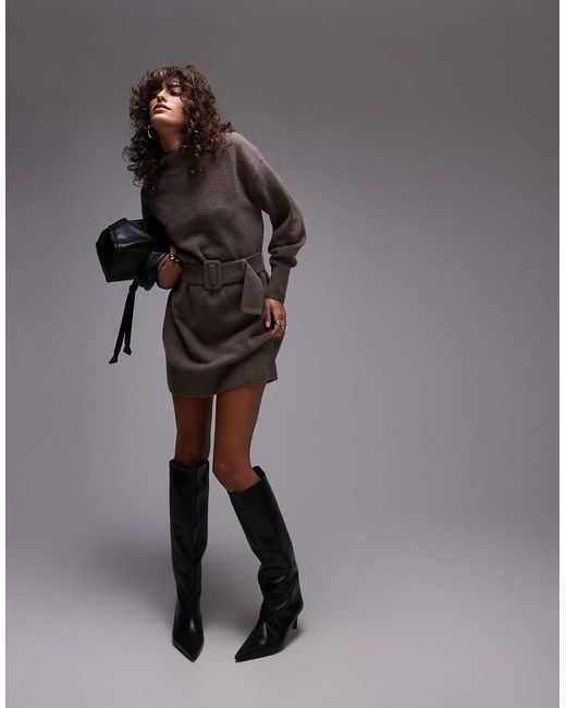 & Other Stories Brown Knitted Mini Dress With Belt