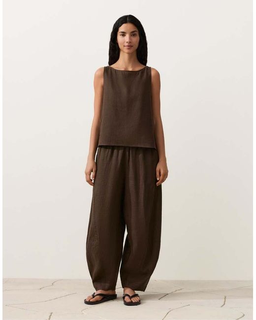 Oysho Brown 100% Linen Square Top