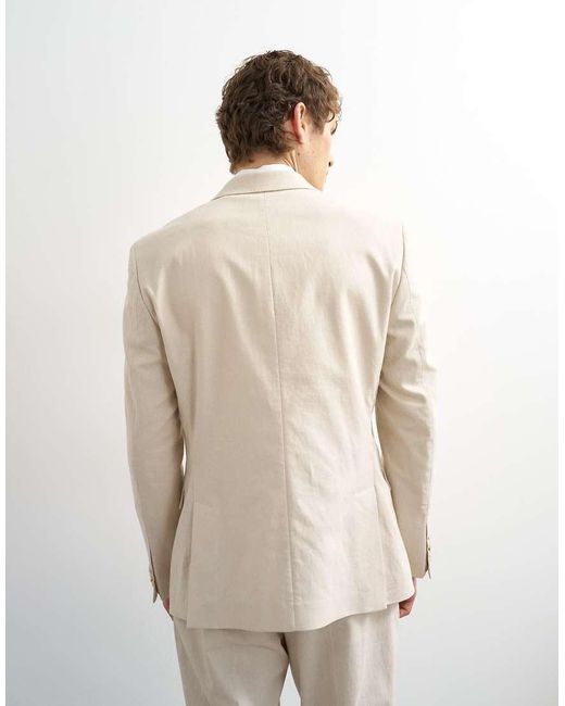 Topman Natural Double Breasted Linen Rich Blazer for men