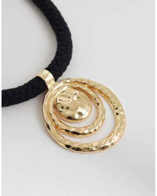 ASOS Metallic Corded Necklace With Hammered Swirl Pendant