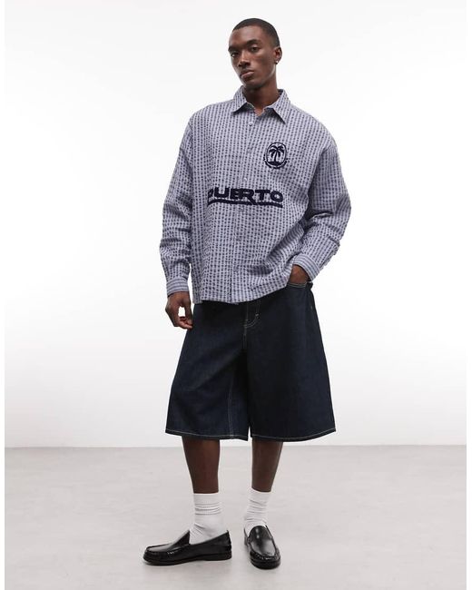 Collusion Blue Oversized Long Sleeve Football Shirt for men
