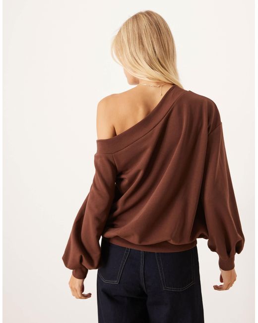 ASOS Brown Slouchy Off Shoulder Oversized Sweat