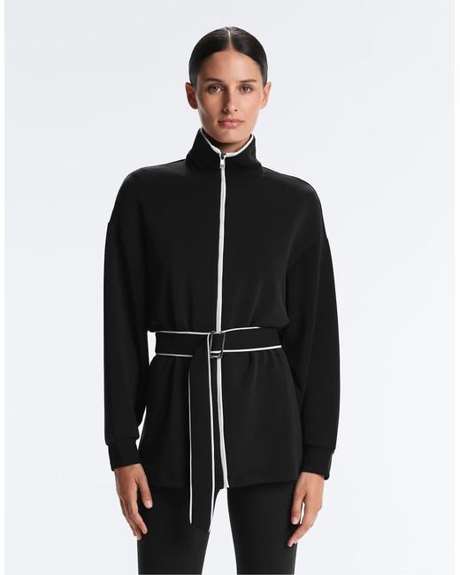 Oysho Black Long Piping Jacket With Soft-touch Modal