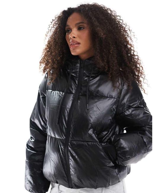 Stradivarius Black Padded Jacket With Hood