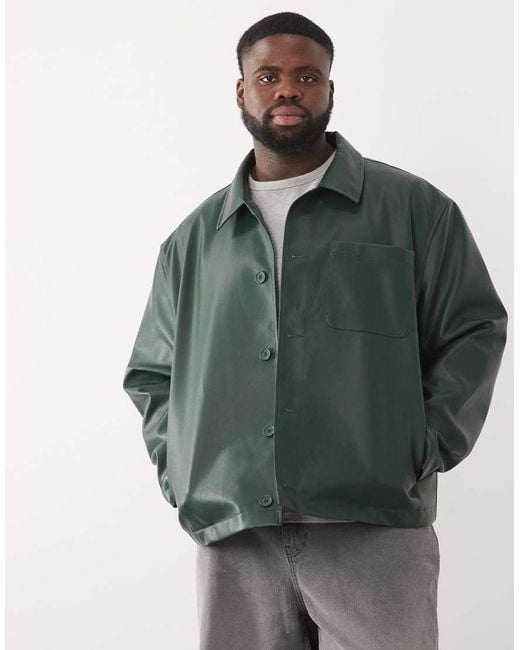 ASOS Green Faux Leather Shacket for men