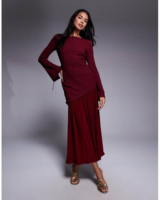 DASKA Red Pleated Hem Maxi Dress