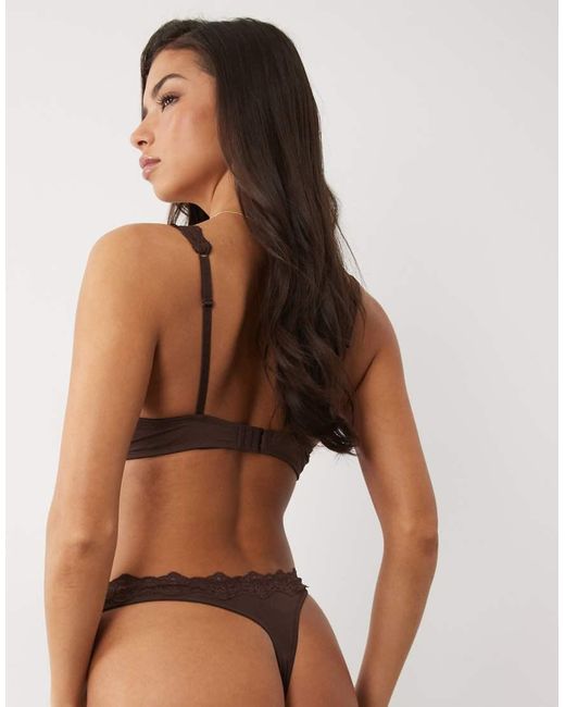 ASOS Brown Lilah Microfibre Thong With Lace Trim