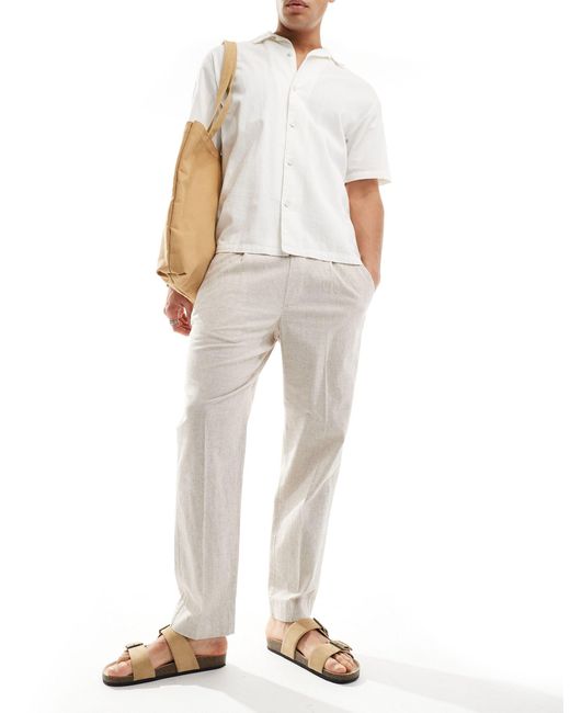 Abercrombie & Fitch White Pull On Linen Blend Pleated Loose Fit Trousers for men