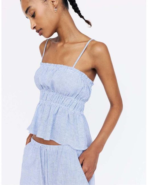 Pull&Bear Blue Strappy Striped Top