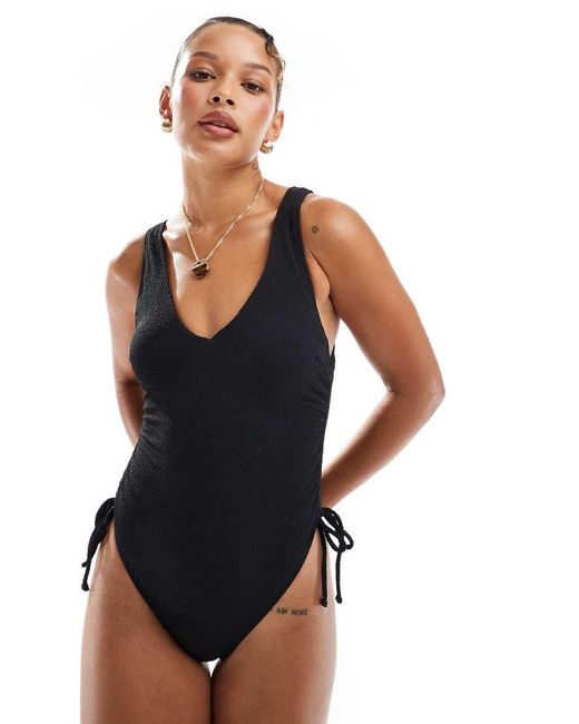 New Look Blue Ruched Side Swimsuit