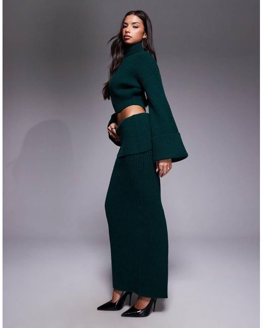 Wanderdoll Gray Exclusive Mabel Roll Neck Wide Foldover Sleeve Cropped Jumper Co-ord