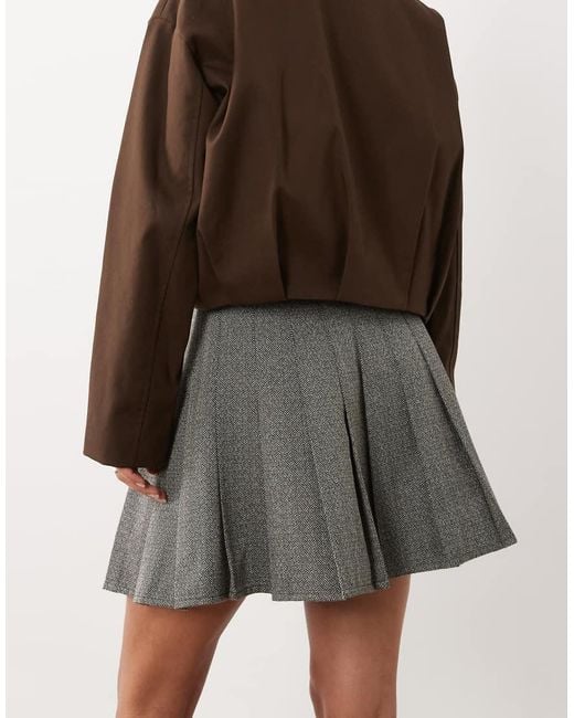 Nobody's Child Brown Herringbone High Rise Pleated Mini Skirt