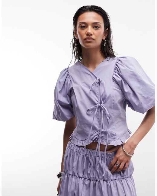 Reclaimed Vintage Purple Western Cowgirl Top Co-ord With Puff Sleeve And Tie Front