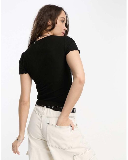 ONLY Black Cropped Lettuce Edge T-Shirt