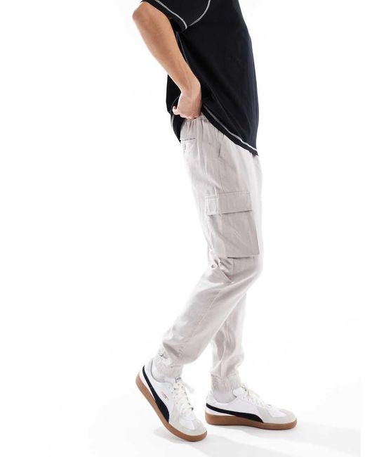 French Connection White French Connection Cargo Pocket Linen Pants for men