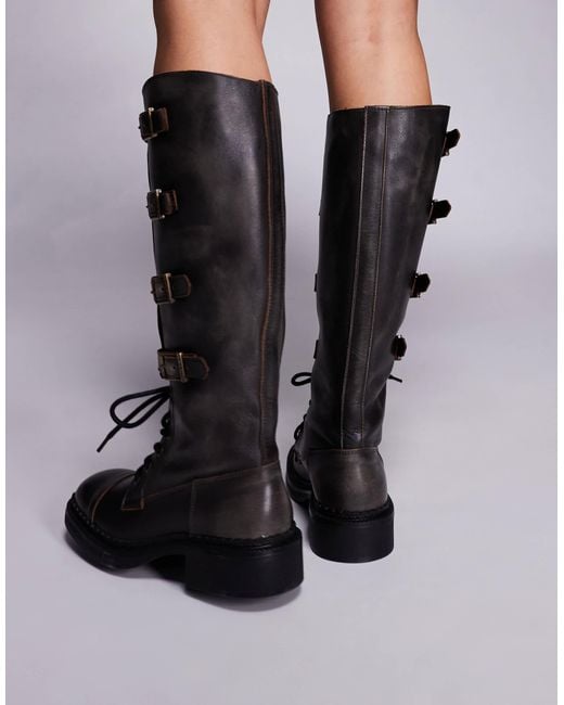 Steve Madden Blue Rox Dk Buckle Detail Lace Up Boots