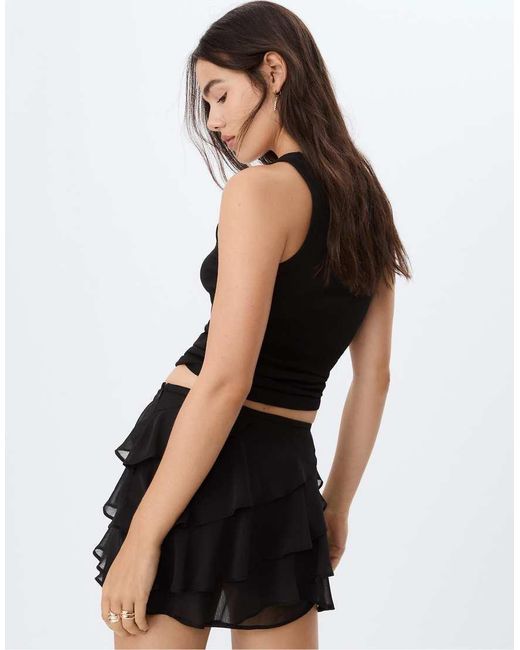 Stradivarius Mini Skort Met Ruches in het Black