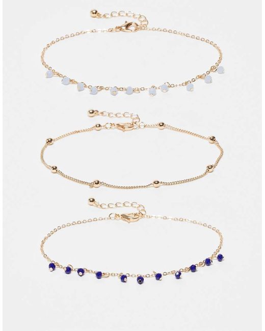 ASOS White Beaded Pack Of 3 Anklets