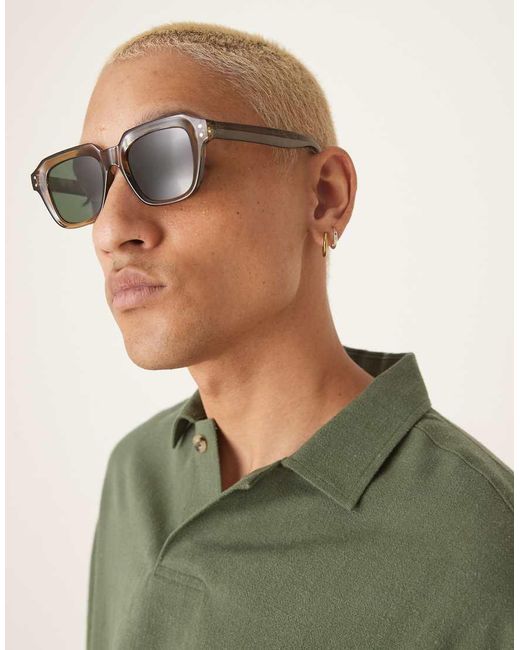 Occhiali Da Sole Spessi Squadrati Con Montatura E Lenti Verdi Fumé di ASOS in Green da Uomo