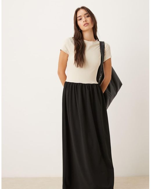 ASOS Black Slash Neck Hybrid Dropped Waist Maxi Dress