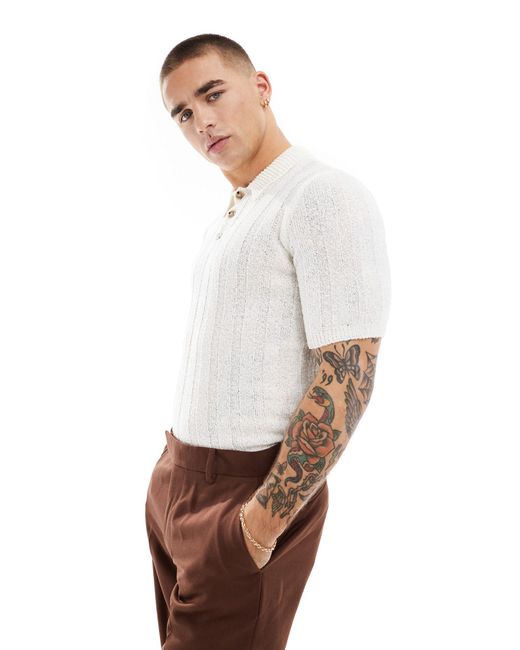 ASOS White Muscle Knitted Polo T-shirt for men
