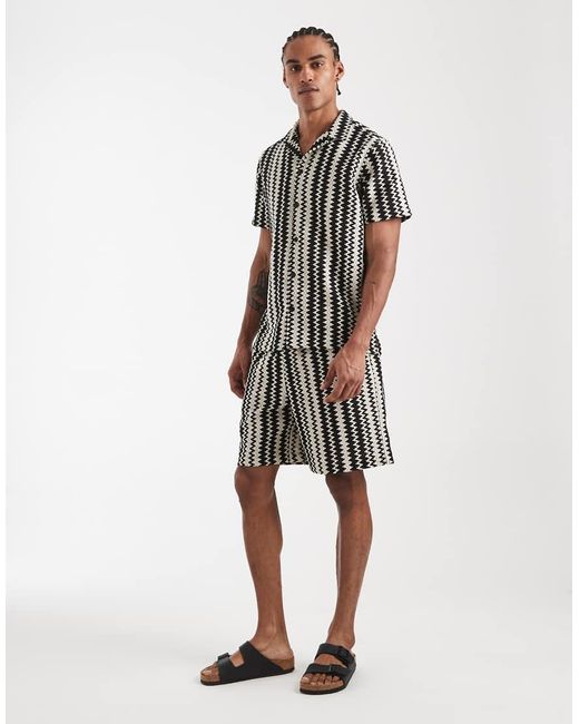 New Look Black Co-ord Zig Zag Print Shirt for men