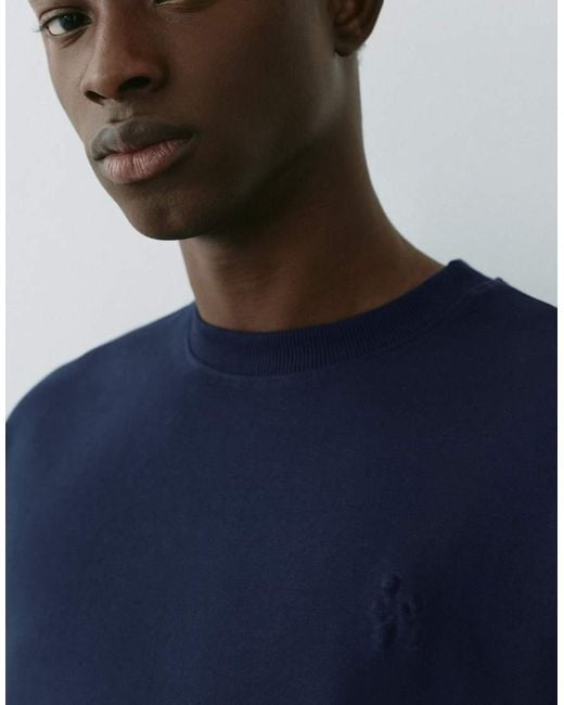 Pull&Bear Blue Heavyweight Raised Graphic T-shirt for men