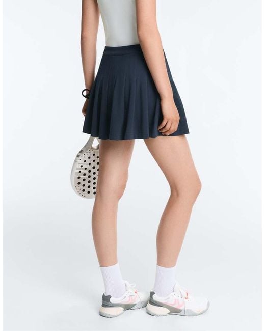 Oysho Blue Short Pleated Piqué Skirt