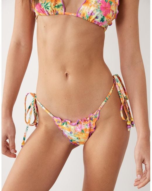 Kulani Kinis Orange Peachy Pocket Tieside Thong Bikini Bottom