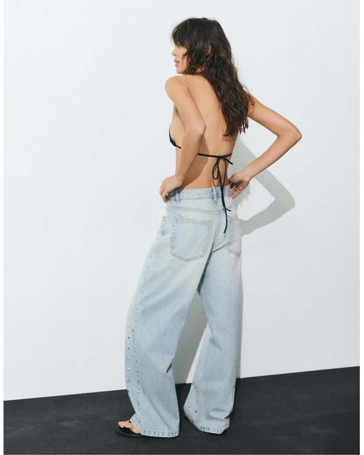 Pull&Bear White baggy Jeans With Studs