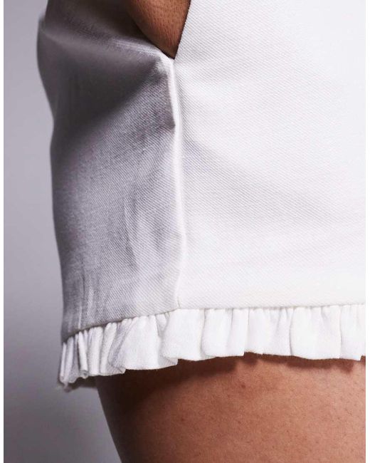 River Island White Frill Detail Linen Shorts Co-ord