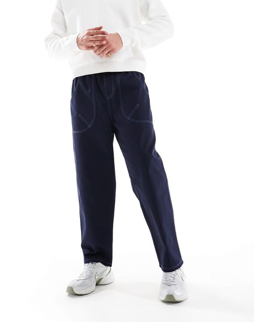ASOS Blue baggy Nylon Trouser With Contrast Stitch for men