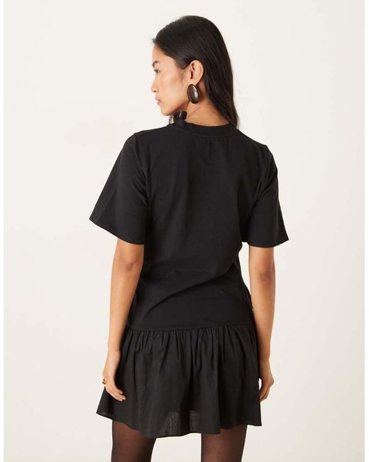 ASOS Black Tie Front T-shirt Mini Dress With Poplin Skirt