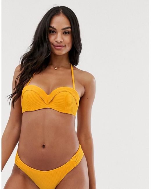 Pimkie Denim Shaped Ribbed Bikini Top in Yellow - Lyst
