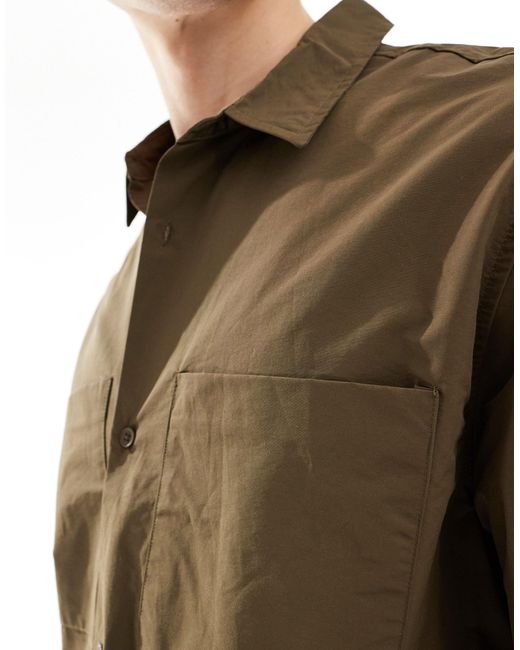 Camicia squadrata marrone di Bershka in Brown da Uomo