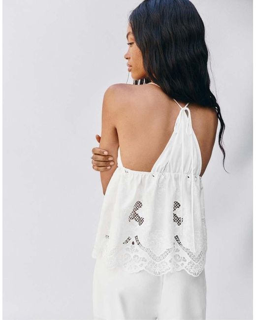Pull&Bear White Embroidered Halter Top