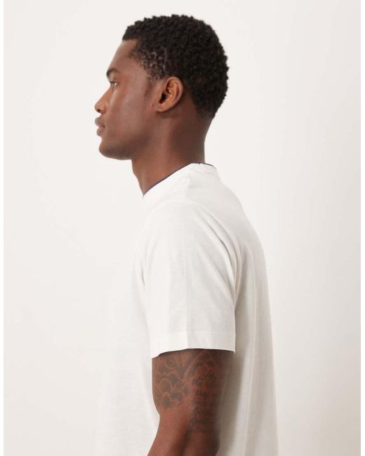ASOS White Regular Fit T-shirt With Tipped Neck And Text Embroidery for men