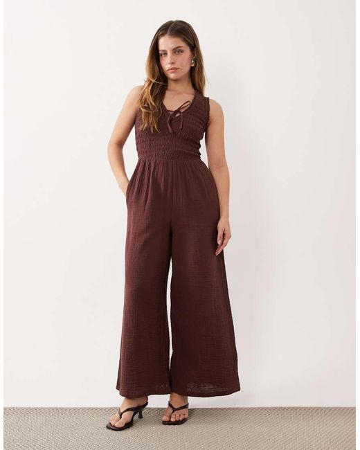 Nobody's Child Petite Purple Jayda Cotton Rich Shirred Bodice V-neck Sleeveless Jumpsuit