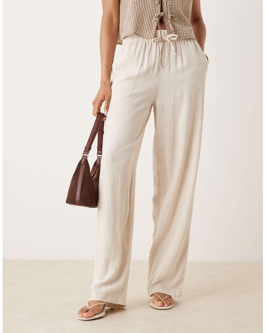 ASOS Natural Tall Linen Look Pull On Trousers