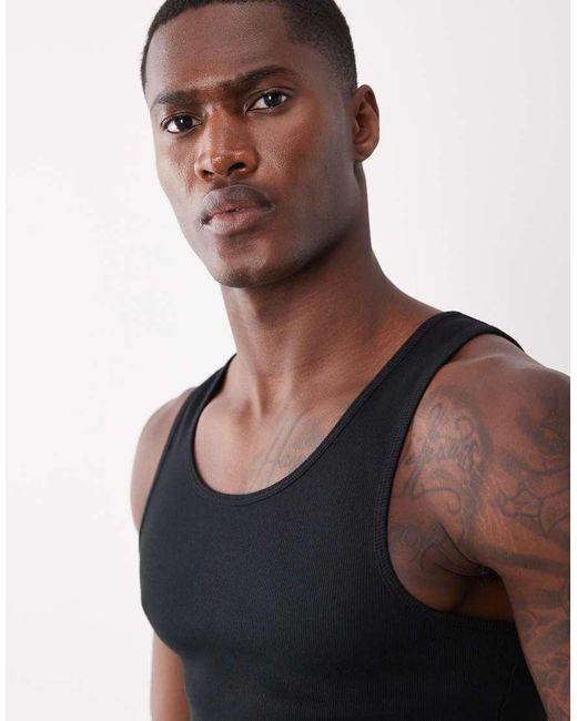 ASOS Black Muscle Fit Ribbed Tank With Mid Scoop for men