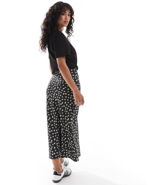 Wednesday's Girl Black Ditsy Spot Floral Midaxi Skirt