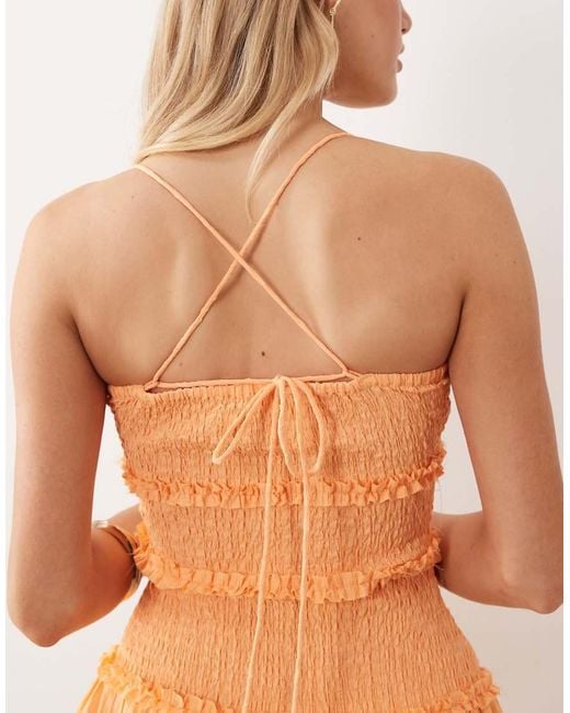 ASOS Orange Crinkle Mini Sundress With Shirred Dropped Waist