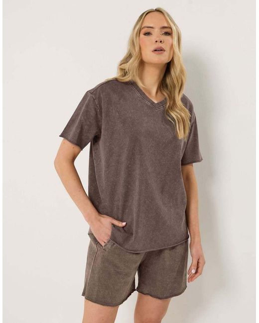 Long Tall Sally Brown Acid Wash Oversized T-Shirt