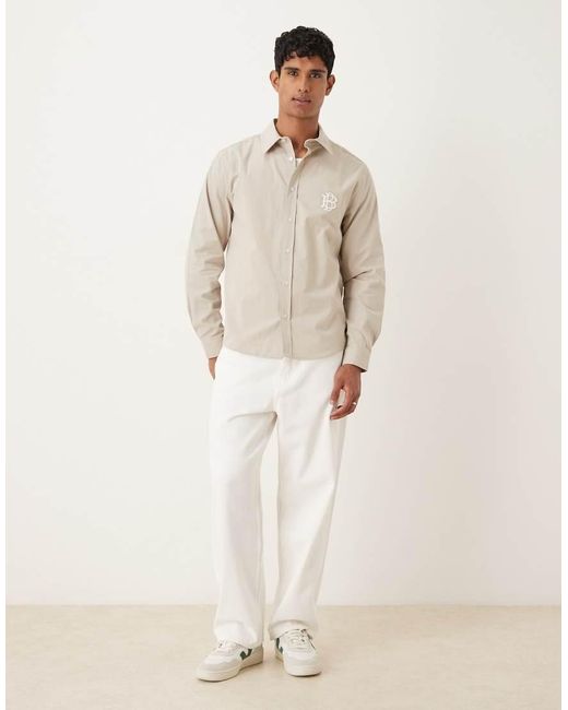 ASOS Natural Shirt With Chest Embroidery for men